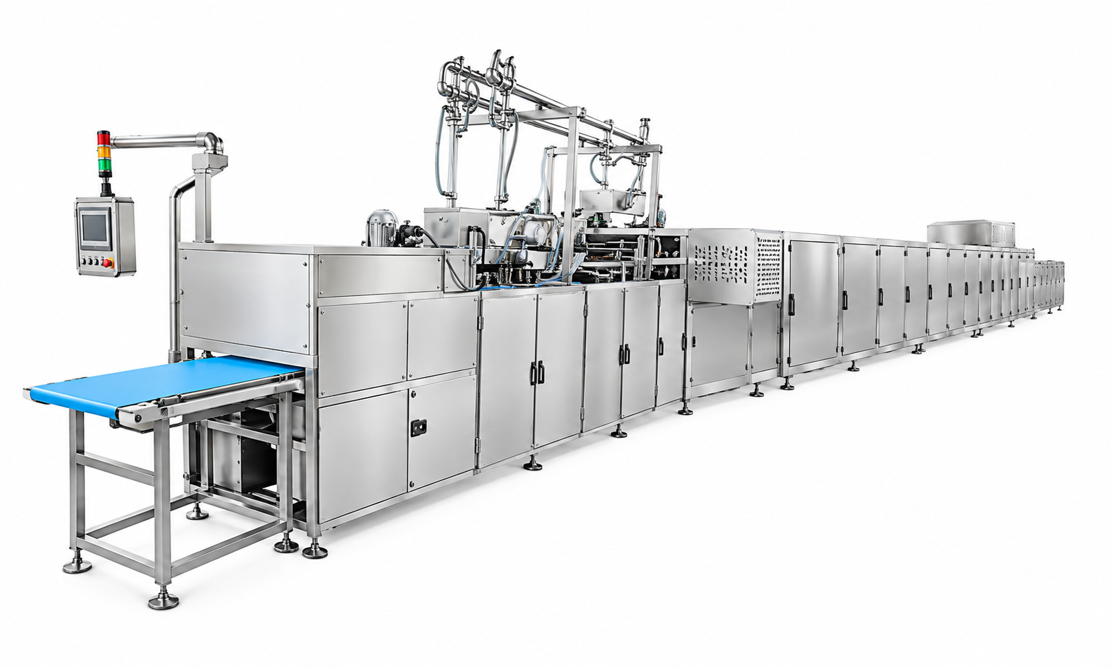 Integrated chocolate depositing and moulding line equipment