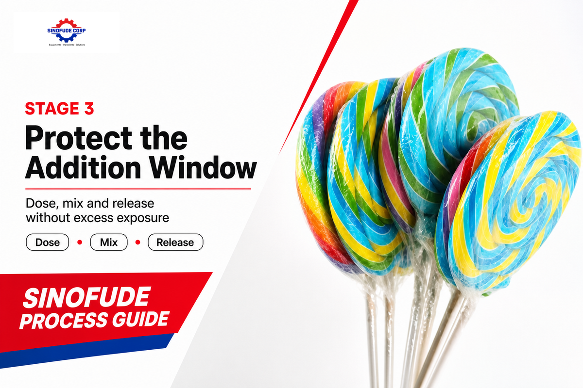 Stage 3: the heat-sensitive addition window for acids, flavors, and colors — SINOFUDE