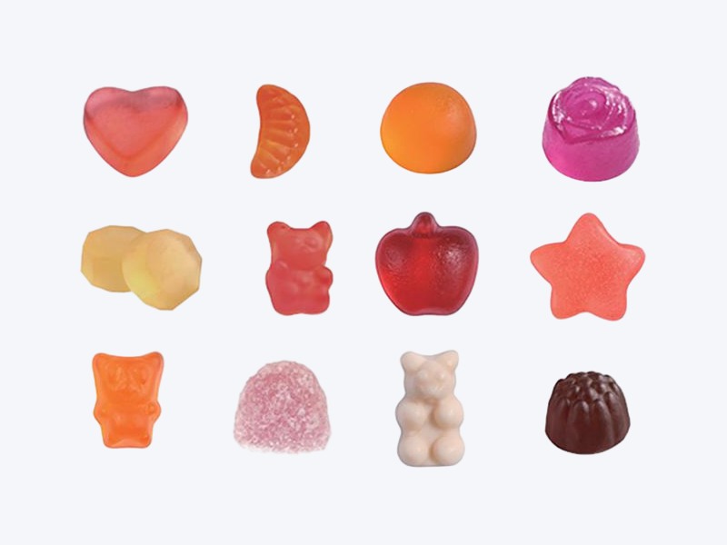 Multi-shape and multi-colour gummy pieces produced on a SINOFUDE starchless depositing line