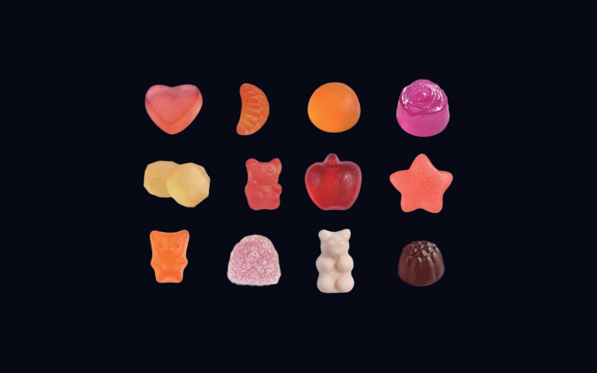 Assorted gummy shapes for sugar-free and reduced-sugar nutraceutical formulations