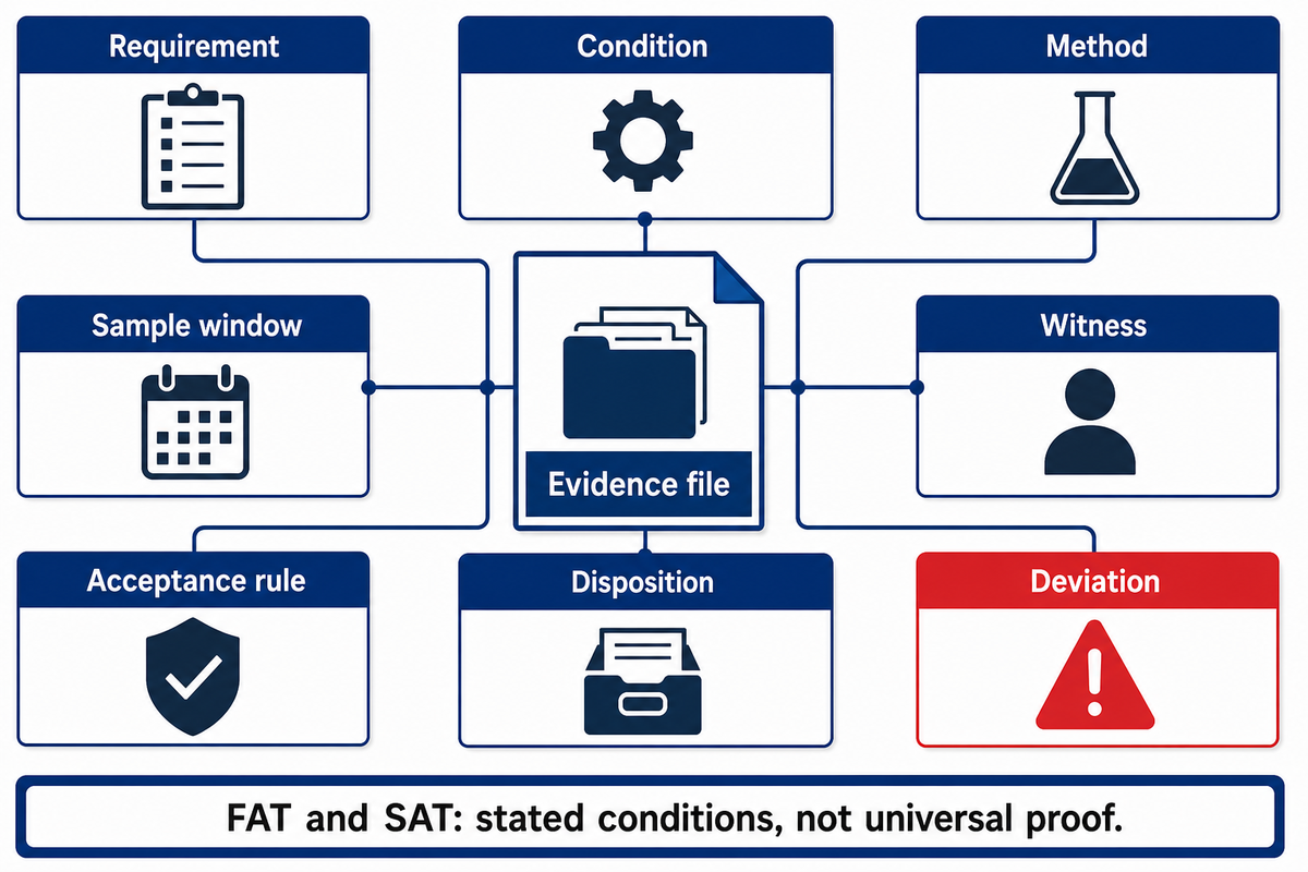 A nine-field Witness-Point Register makes FAT and SAT evidence reconstructable. Source: IEC and NASA analogies.
