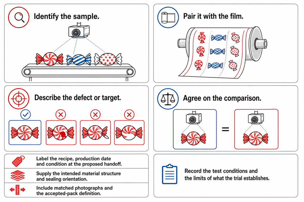 Prepare product, film, defect evidence and comparison conditions; SINOFUDE guide's sample preparation sequence.
