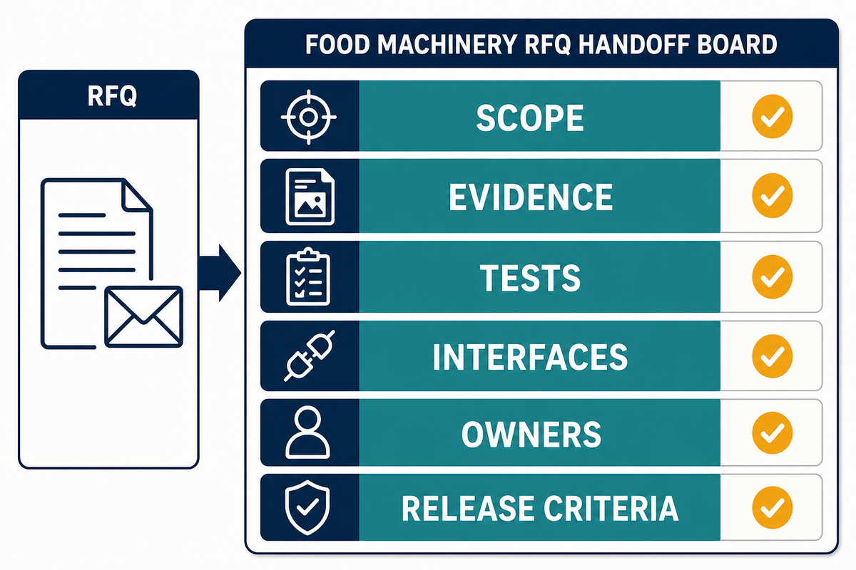Buildable food machinery compliance specification handoff.