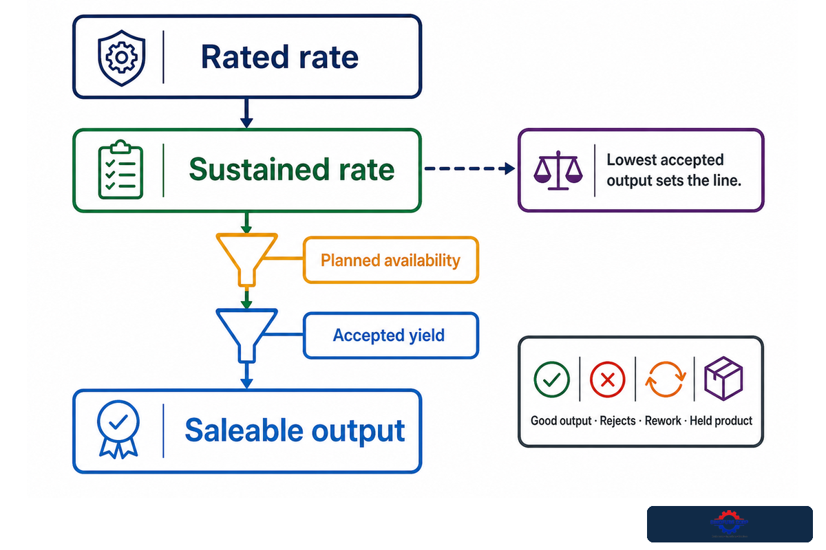 Rated rate narrows through sustained operation, availability and accepted yield to saleable gummy output