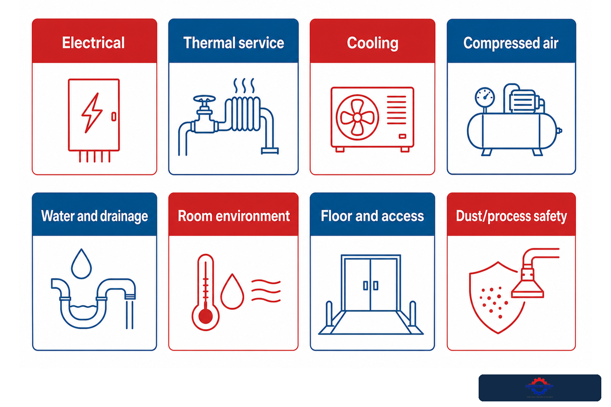 Eight utility, room, access and safety interfaces must be frozen before gummy line layout approval