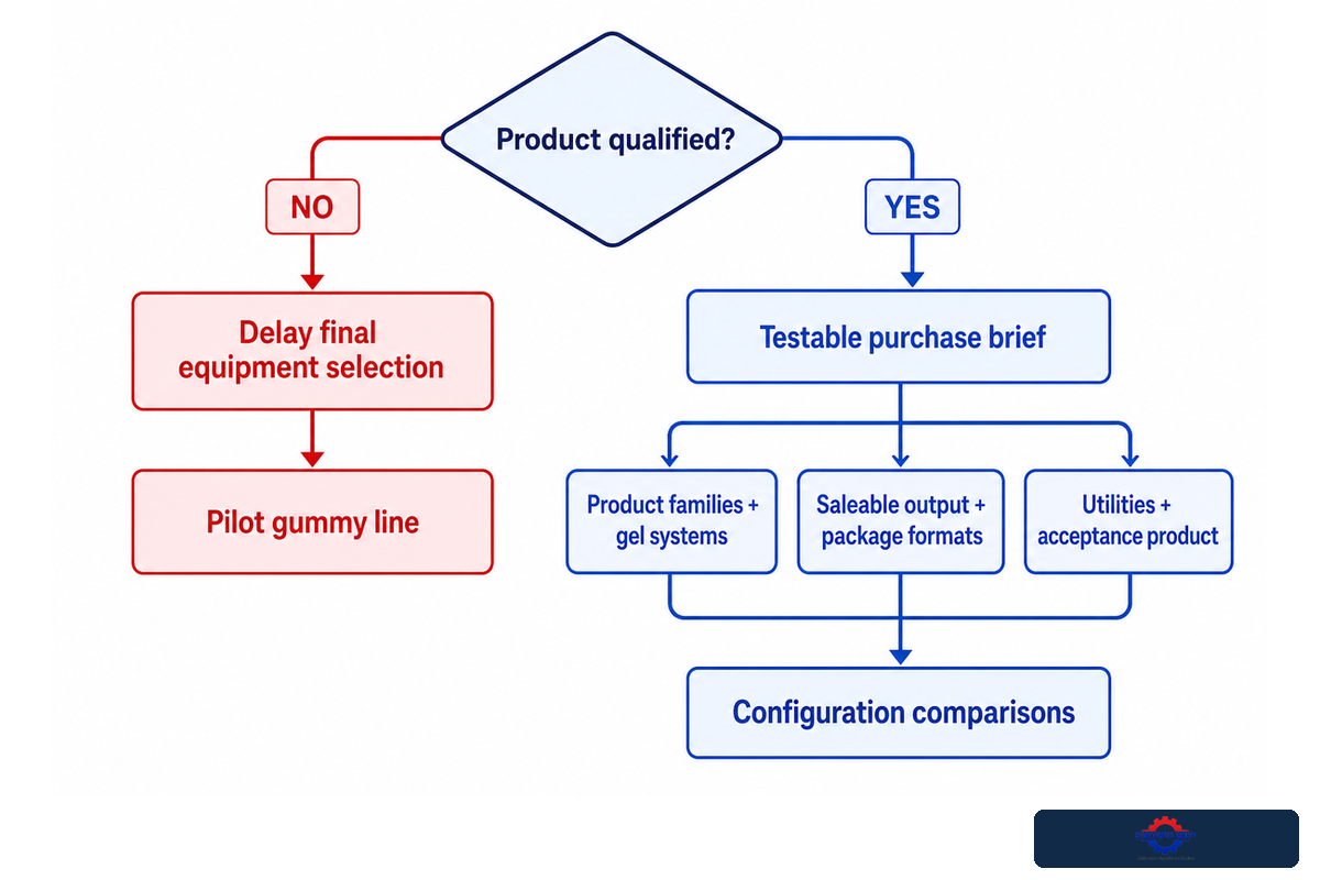 Qualify the gummy product and prepare a testable brief before requesting a final production line