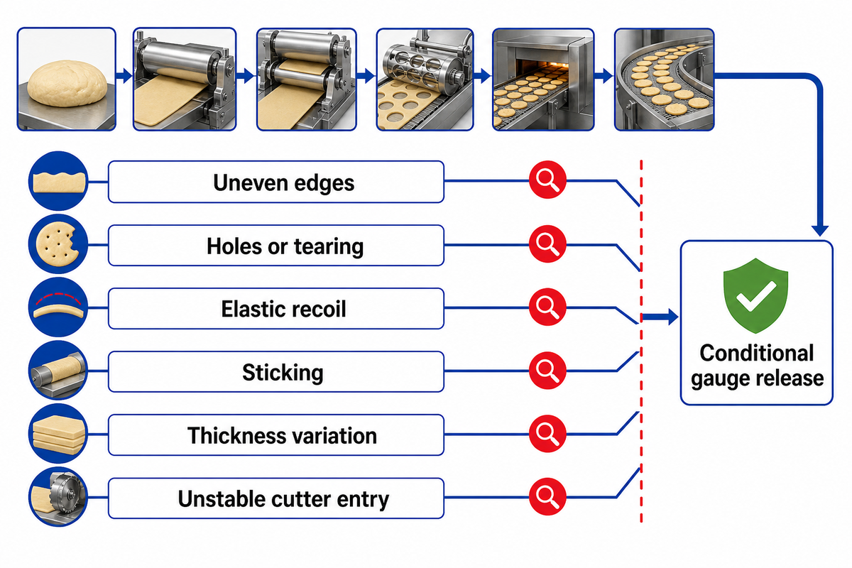 The Gauge Stress Signal Map checks six sheet signals before a controlled gauge adjustment