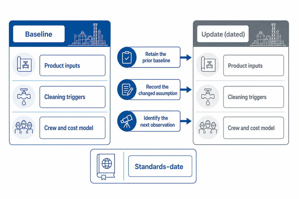 Version capacity plans when product inputs, cleaning triggers or crew assumptions change; date standards checks.
